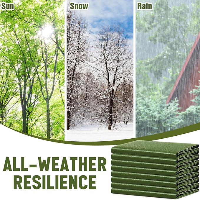 8 Pack 4 x 6 ft 5.5 Mil Small Tarps Heavy Duty Waterproof Tarp Multi Purpose Tent Cover for Home Boats Cars Camping Patio Furniture Roof Emergency Rain Protective Cover, Army Green
