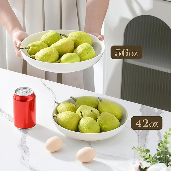 MALACASA 10" Large Pasta Bowls, 56 OZ White Salad Bowls Soup Bowls, Porcelain Serving Bowls Set of 4, Large Kitchen Bowl Plates Pasta Plates, Microwave & Dishwasher Safe, Series REGULAR