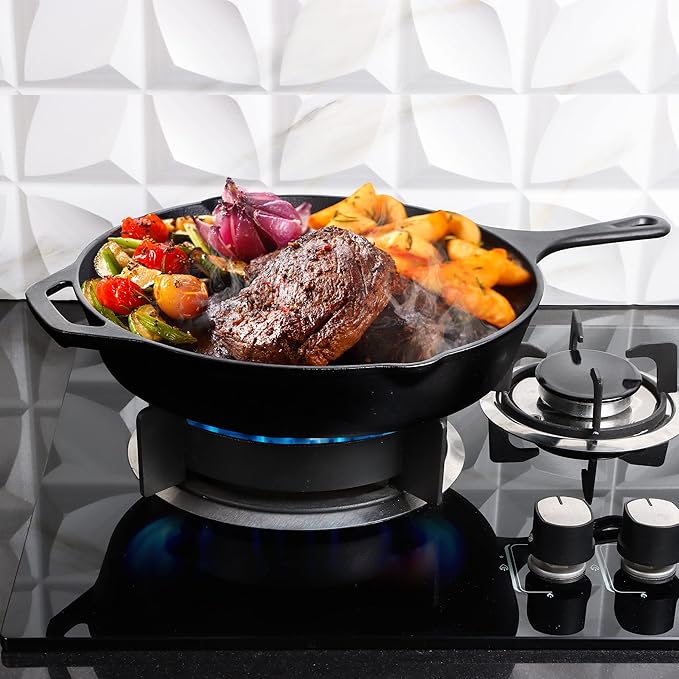 Utopia Kitchen Cast Iron Frying Pan 10.25 Inch, Cast Iron Chefs Pan, Pre Seasoned Skillet, Safe Grill Cookware for Indoor & Outdoor Use, Black