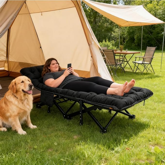 DoCred Oversized XXL Folding Camping Cot with Mattress, 2 Pack Heavy Duty Sleeping Cot Bed Portable Adults Outdoor Bed with Carry Bag, Travel Camp Cots
