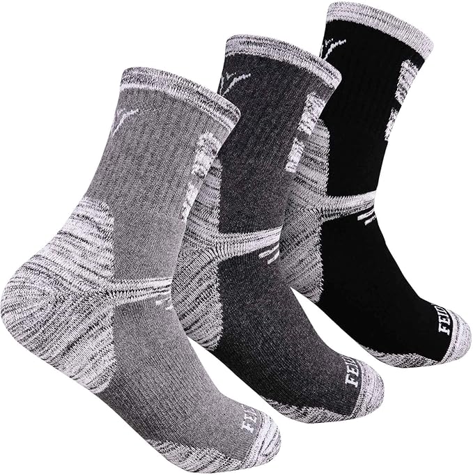 FEIDEER Men's Hiking Walking Socks, Multi-pack Wicking Cushioned Outdoor Recreation Cotton Quarter Crew Socks