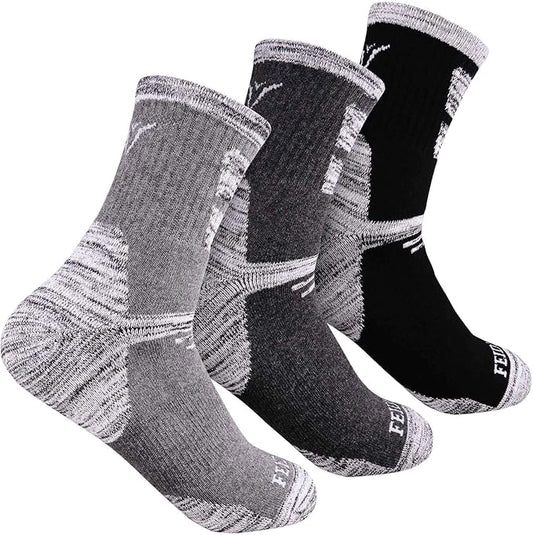 FEIDEER Men's Hiking Walking Socks, Multi-pack Wicking Cushioned Outdoor Recreation Cotton Quarter Crew Socks