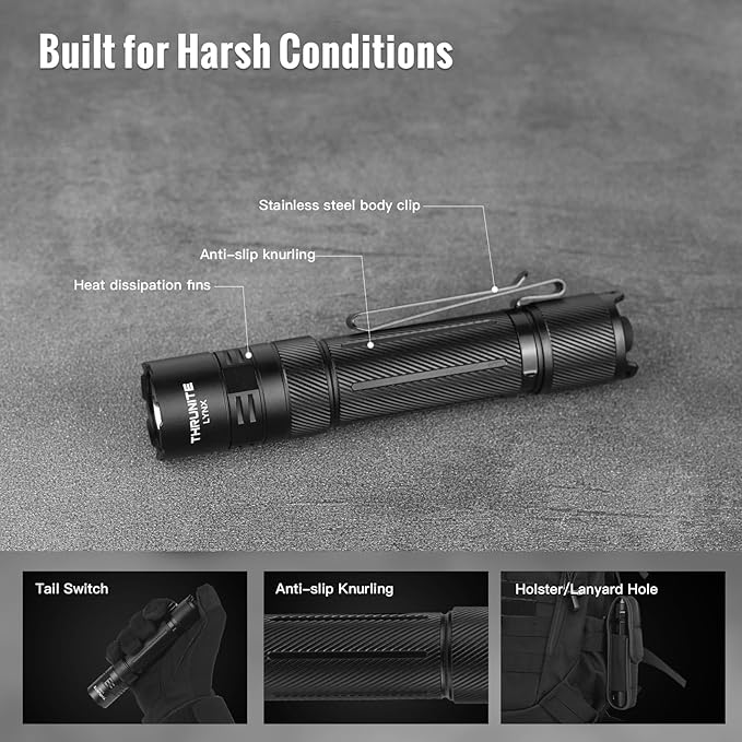 ThruNite Lynx Rechargeable Tactical Flashlight-3100 High Lumen USB-C Power Bank,417m Beam, Dual Rear Switches, IPX8 Waterproof LED Flashlights for Camping Outdoor Personal Defense