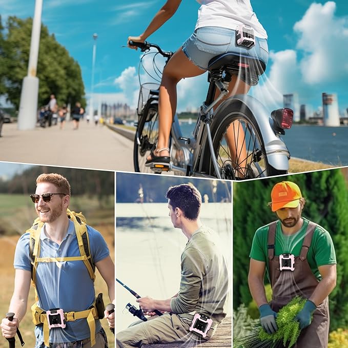 10000mAh Portable Waist Clip Fan,40H Cooling Personal Wearable Fan,5 Speeds 16000RPM Strong Belt Fan,Rechargeable Hands-free Neck Fan With Flashlight for Outdoor Jobsite Camping Traveling (Pink)