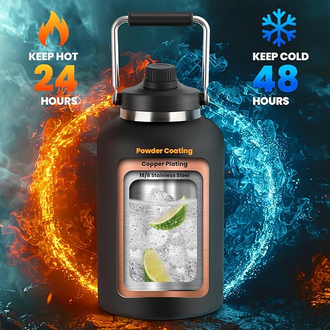 128 oz Insulated Water Bottle with Spout Lid and Handle, One Gallon Stainless Steel Double Vacuum Water Jug for Hot & Cold Drinks - Sweat Proof, Great for Travel, Hiking, Camping - Stainless