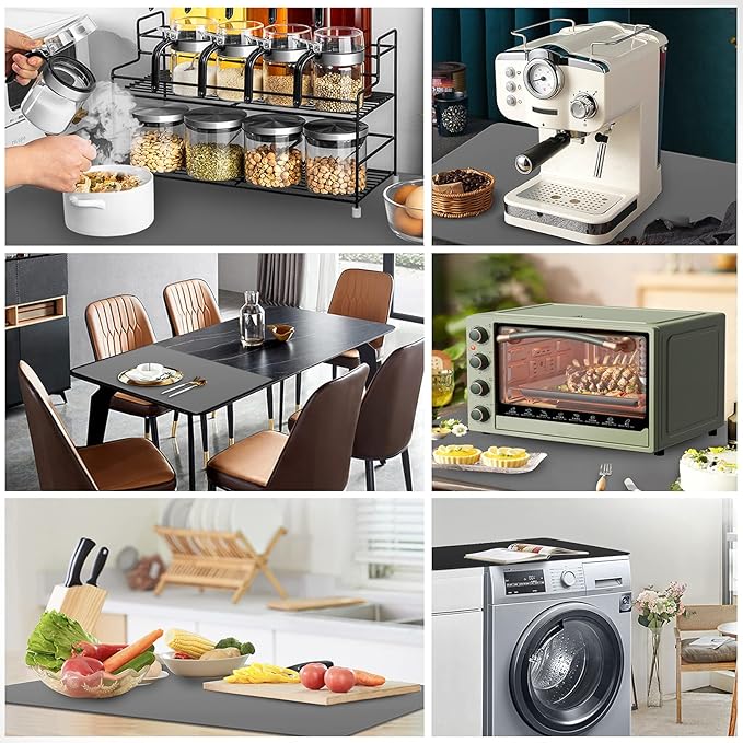 Ewen 31.6x23.5in Heat Resistant Mats for Countertop, 2mm Thick Extra Large Silicone Countertop Protector Mat for Baking Appliances Air Fryer Coffee Maker Kitchen Table Workbench Art Crafts Pad Gray