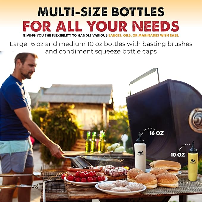 BBQ Brushes for Sauce – Silicone Basting Brush Dispenser for Grilling, Roasting & Baking - BBQ Sauce Bottles for Cooking, Marinades and Oils – Grilling Accessories & Gifts for Men