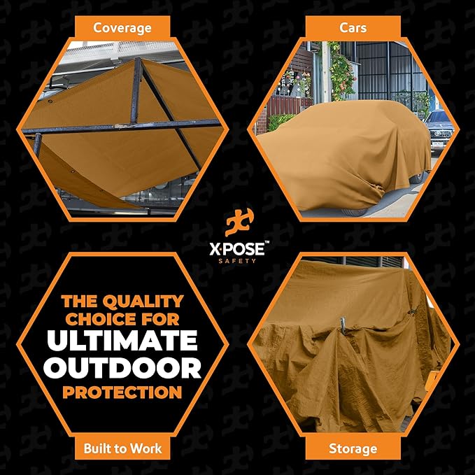 Xpose Safety Canvas Tarp - 10oz Tan Canvas Tarps Heavy Duty Water Resistant with Brass Grommets- Multipurpose Outdoor Tarpaulin for Camping, Canopy, Trailer, Equipment Cover 8' x 30'