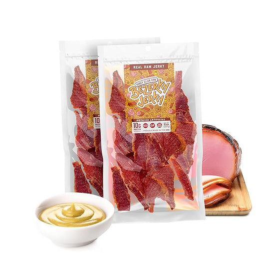All Natural Real Ham Jerky | Honey Dijon | Small Batch Handcrafted | Old Fashioned | Low Fat High Protein Ham Meat | Non-GMO | No Nitrates | Healthy American Bezerky Jerky | 16 ounce (Pack of 1)