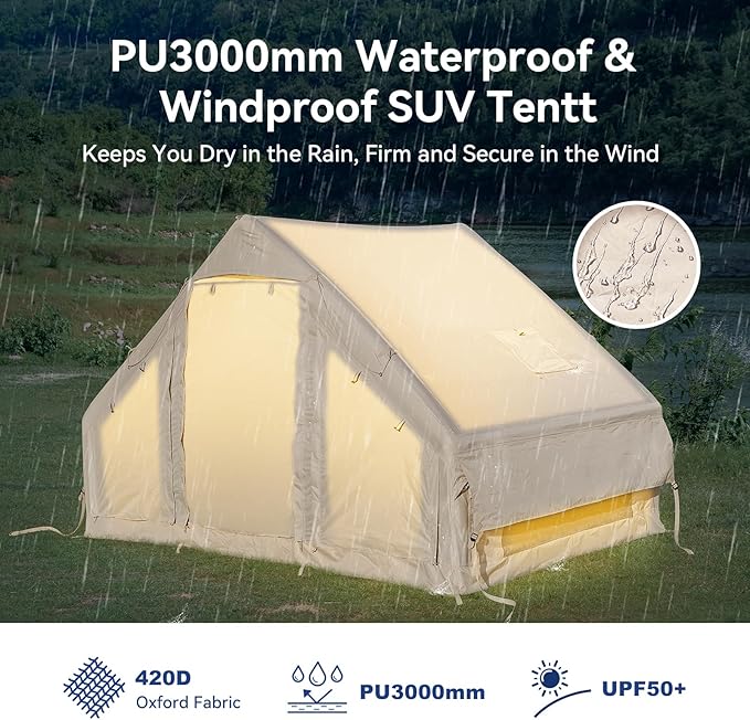 Inflatable Blow Up Tents for Camping,Waterproof Oxford Hot Tent with Manual Pump,Spacious Easy Setup Inflatable Camping Air Tent for Family Glamping