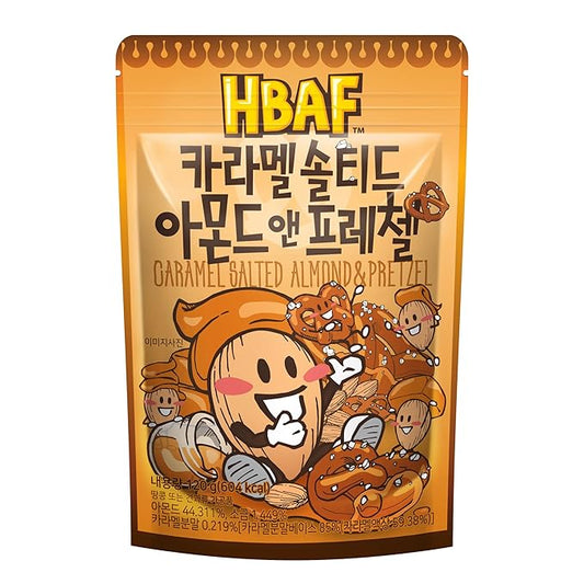 [Official Gilim HBAF] Korean Salted Caramel & Pretzel Almonds Nut Protein Snack | After-School, Lunch, Office, Work, Trip Camping Snack | Pre-workout Snack | Healthy Snacks | Korean Souvenir (Caramel Pretzel 1x120gram)