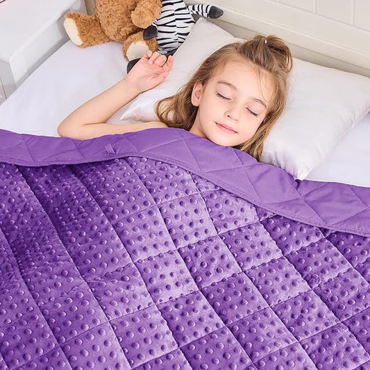 Weighted Blanket Kids (7lbs, 40"x60" Throw Size) - Breathable Minky Heavy Blanket for 60-90lbs with Premium Glass Beads - Soft Thick Blankets for All-Season Sleeping Comforter - Purple