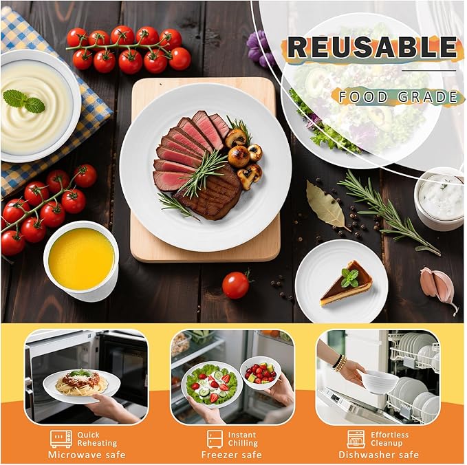 Wheat Straw Dinnerware Sets Service for 8, 32 Piece Plates and Bowls Sets, Microwave & Dishwasher Safe Dishes, Perfect for Kitchen Camping Picnic RV Dorm - White