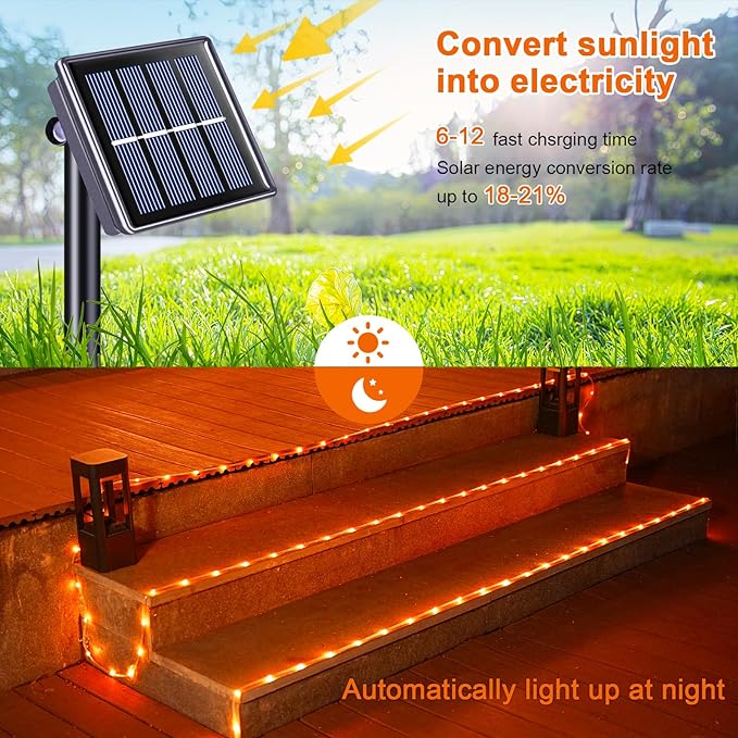 JMEXSUSS Orange Halloween Solar Lights, 66 ft 200 LED Rope Lights Outdoor Waterproof, PVC Tube Orange Christmas String Lights for Halloween Thanksgiving Fall Party Tree Fence Christmas