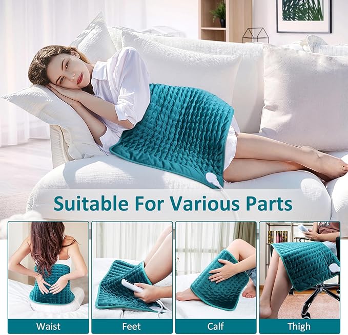 Electric Heating pad for Back/Shoulder/Neck/Knee/Leg Pain, Cramps and Arthritis Relief, 6 Fast Heating Settings, Auto-Off, Machine Washable, Moist Dry Heat Options, Extra Large 20"x24"