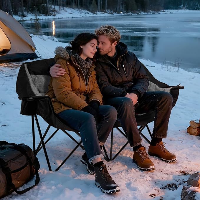 apollo walker Heated Double Camping Chair - Heavy Duty 600lbs Camping Couch with Adjustable Heating, Dual Cup Holder & Carry Bag, Loveseat Camping Chair for Outdoor, Lawn, Concert, Backyard, Park