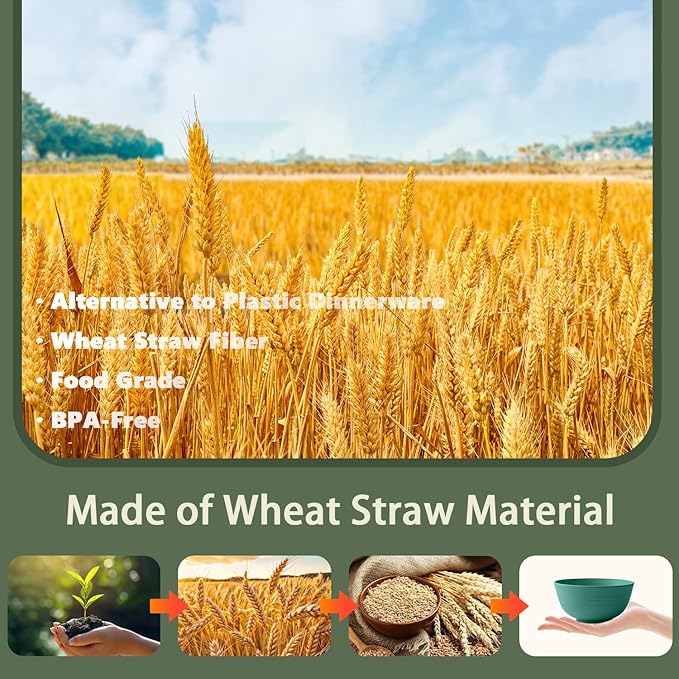 Wheat Straw Dishes Sets for 4 | Unbreakable Plastic Plates and Bowls Sets 20 PCS, Kids Dinnerware Set for Outdoor Camping, Dorm, Kitchen, Microwave Safe Kids Plates, bowls,Cups (Green)