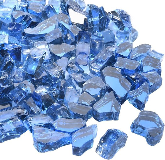 Blue Fire Pit Glass, 10 Pounds High Luster Reflective Tempered Glass Rocks for FirePit Table, Propane Fireplaces, Fire Bowls, 1/2 Inch