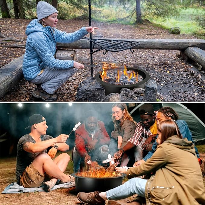 Fire Pit Ring Outdoor Wood Burning Fire Pit Liner 27.5 Inch Camping Fire Ring Painted Steel Firepit Ring Heavy Duty Campfire Ring Above or In-Ground for Bonfire Outdoor Backyard