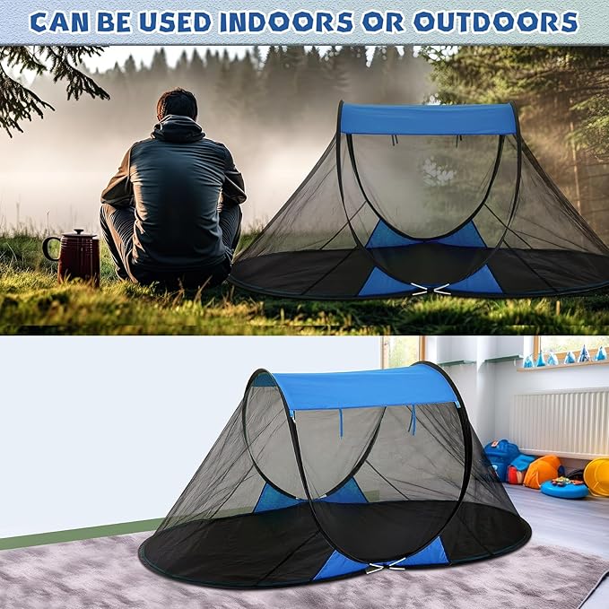 Pop up Mosquito Net Tents for Camping Instant Netting Screen Foldable Pop Tent with Ground Pin Waterproof Freestanding Insect Summer Bed Protection(86.61 x 41.34 x 35.43 inches,Blue,2 Pcs)