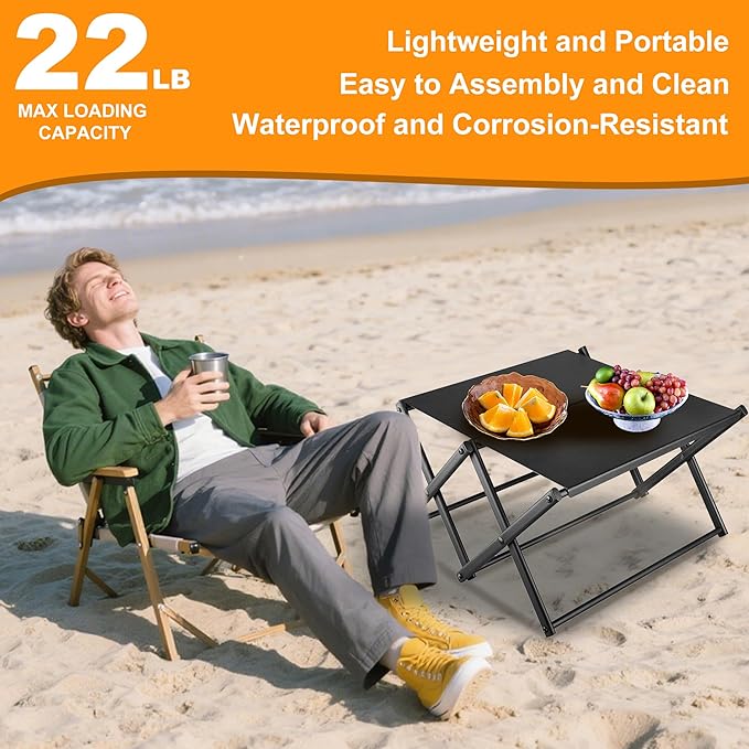 Folding Camping Table with Carry Bag, Portable Beach Tables for Sand Foldable, 3-Tier Storage Shelf Racks for Travel, Fishing, Picnic, Festivals, Outdoor Activities and Home