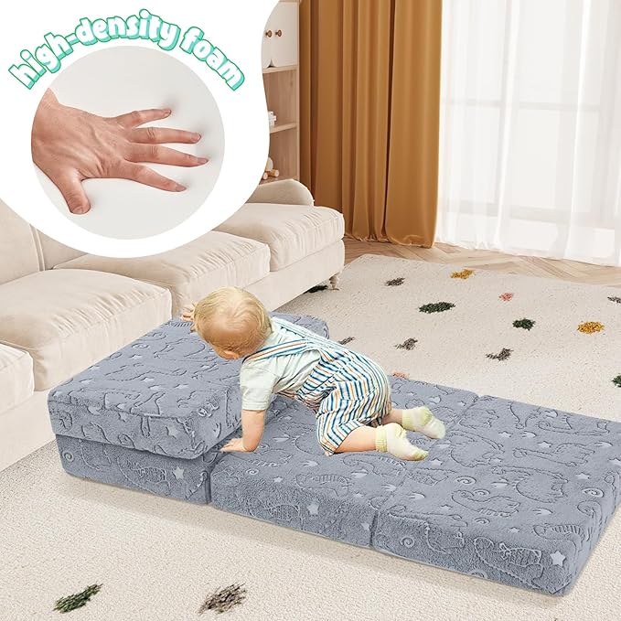 MeMoreCool Foldable Floor Mattress for Kids, Glow Toddler Nap Mat for Sleeping and Daycare, Portable Trifold Futon Mattress Floor Bed, Dinosaur
