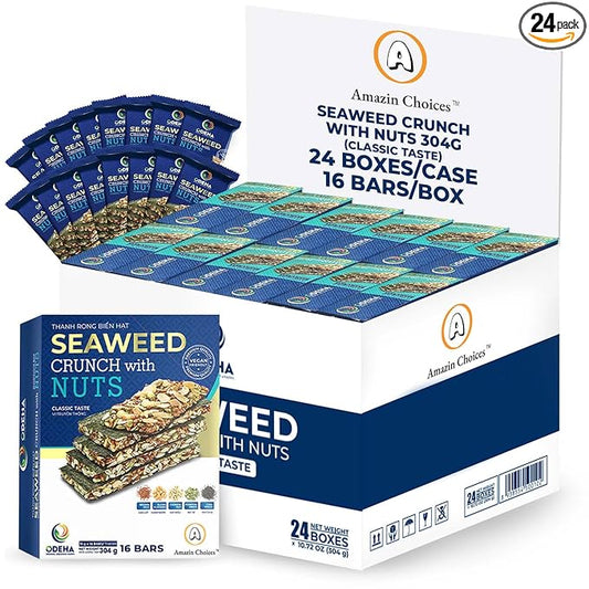 Seaweed Crunch with Nuts Classic Taste– Amazin Choices Vegan Snack Bars with Cashews, Almonds & Pumpkin Seeds – Premium Asian Chips – Seaweed Sheets – Sandwich Seaweed – Variety Pack