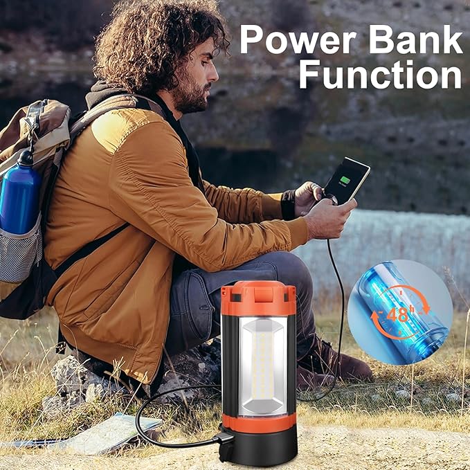 Rechargeable Camping Light with Stand, 73.2" Cordless Work Light, 5000LM, 100W LEDUSB-C Fast Charge 360° Adjustable, 5 Modes & 48H Runtime, Camping Lights for Outdoor, Job Site, Garage, Emergency