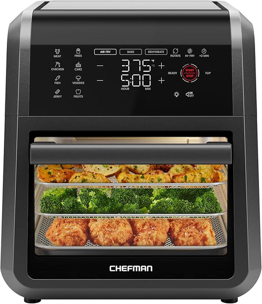 Chefman 12-Quart 5-in-1 Air Fryer Oven with Digital Timer, Touchscreen, and 12 Presets - Family Size Countertop Convection Oven, Dishwasher-Safe Parts