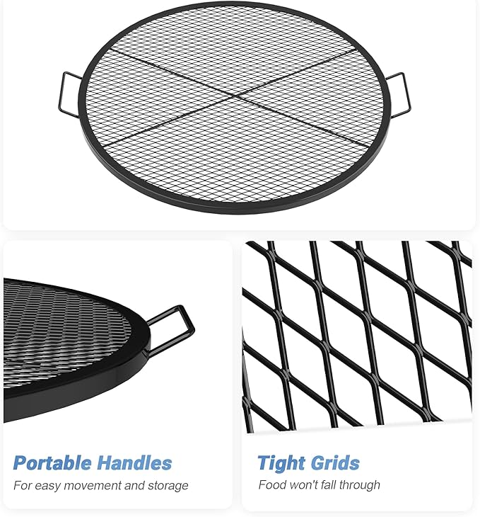 onlyfire X-Marks Fire Pit Grill Grate for Camping Cooking, Round BBQ Grate Campfire Cooking Equipment, 30 inch