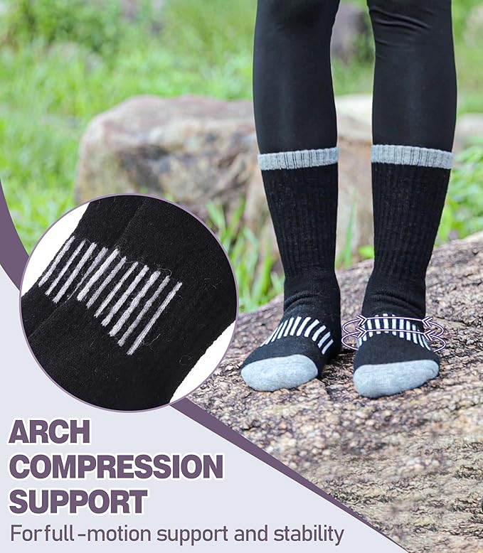 DYW Womens Merino Wool Hiking Socks Thermal Warm Winter Boot Crew Socks Cushion Work Walking Gift Socks 5 Pairs