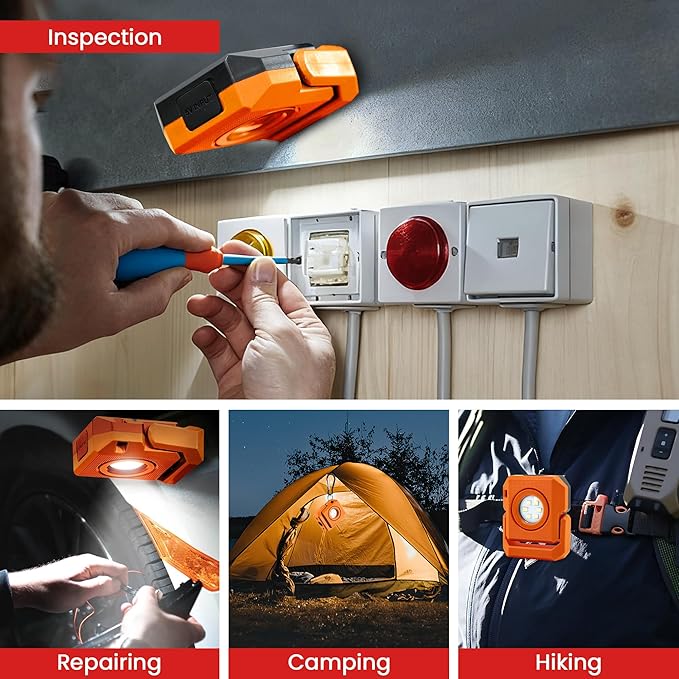 2 Pcs Mini Rechargeable LED Work Light, 550 Lumens Magnetic Flashlight Keychain Lights with Rotatable & Magnet Base Portable Mechanic Light for Car Repairing Outdoors Camping, Orange