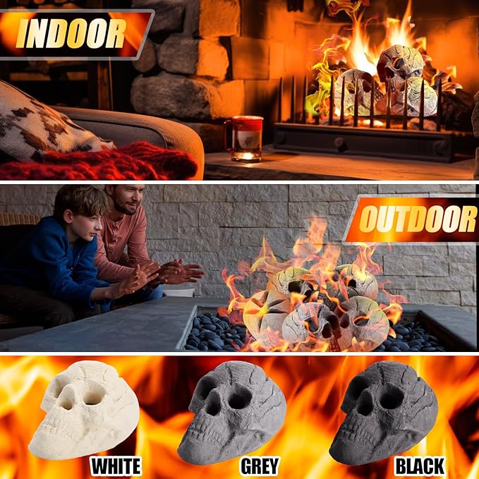 1 Pack Fire Pit Skulls 8.7 Inch Halloween Imitated Human Ceramic Firepit Head Fireproof Skulls Bonfire Accessories Fake Logs Halloween Decor for Gas Campfire Fireplace Wood Fires (Gray)