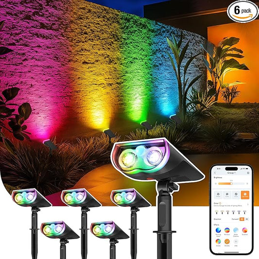 Linkind Smart Solar Spot Lights Outdoor SL5 with Motion Sensor, APP Control Color Changing Solar Halloween Lights Outdoor, IP65 Landscape Lighting for Yard, Garden, Pathway(6 Pack)