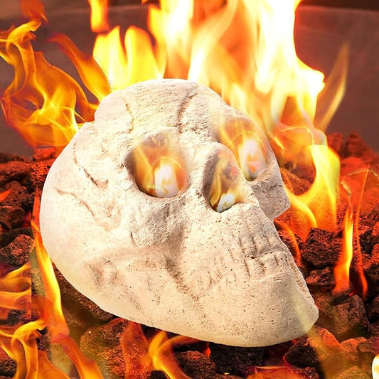 1 Pack Fire Pit Skulls 8.7 Inch Halloween Imitated Human Ceramic Firepit Head Fireproof Skulls Bonfire Accessories Fake Logs Halloween Decor for Gas Campfire Fireplace Wood Fires (White)