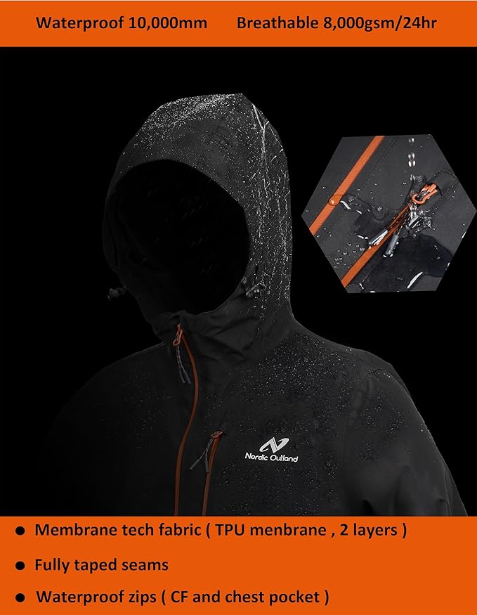 Rain Jacket Men,Waterproof Breathable Long Raincoat with Hood Mesh Lining,Windbreaker for outdoor activities