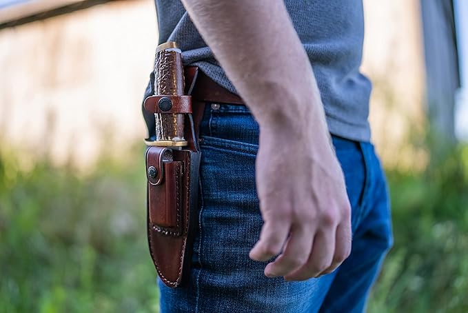 Uncle Henry 171UH Next Gen Pro Hunter 9.8in Fixed Blade Knife with High Carbon S.S. Blade, Staglon Handle, Sharpening Stone, and Leather Belt Sheath for Hunting, EDC, Survival, Camping, and Outdoors