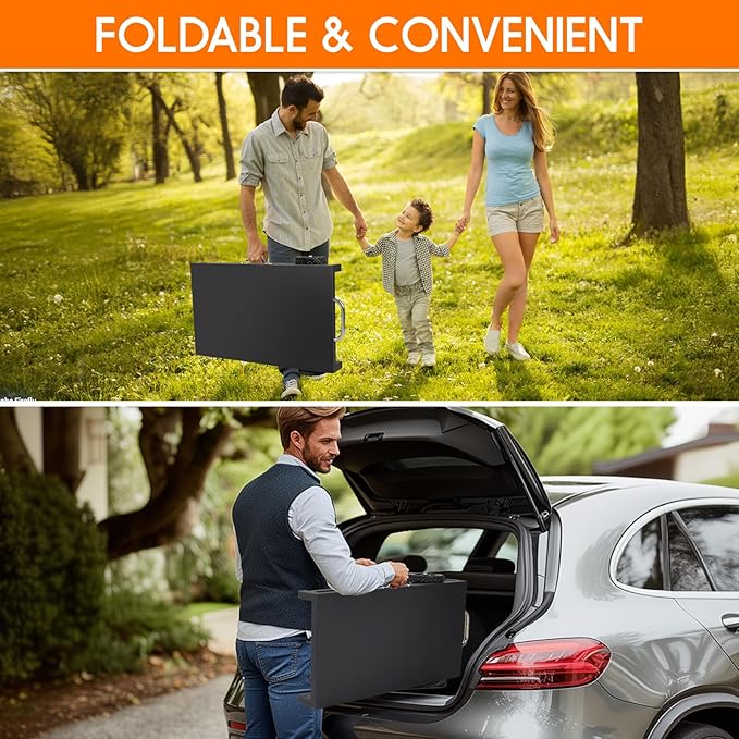 Grill Cart Outdoor with 4 Wheels - Foldable Pizza Oven Stand Table, Portable Dining Cart Table for Outdoor, BBQ, Indoor, Kitchen Black