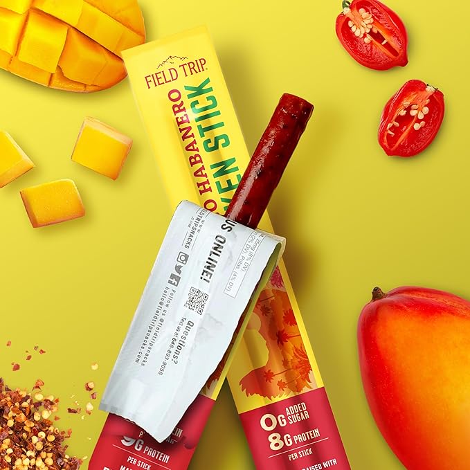 Field Trip Spicy Mango Habanero Chicken Jerky Sticks - Hormone Free, Zero Sugar, Keto, Paleo, Gluten Free, and Allergy Friendly Snack - 50 Calorie, High Protein Snacks - 1oz, 10 Pack