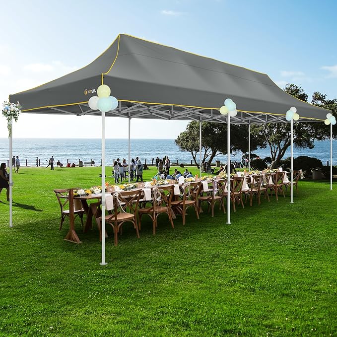 HOTEEL 10x30 Heavy Duty Pop Up Canopy Tent for Parties Event Wedding Commercial Instant Canopy with Wheeled Bag, Party Tent Waterproof UV 50+&Windproof, Upgraded Thick Hexagonal Legs, Gray