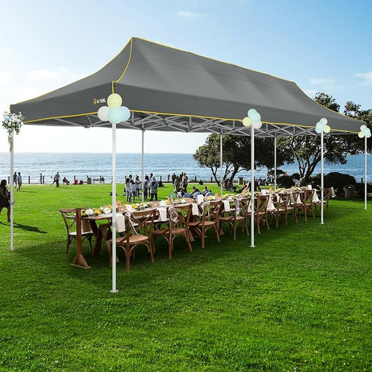 HOTEEL 10x30 Heavy Duty Pop Up Canopy Tent for Parties Event Wedding Commercial Instant Canopy with Wheeled Bag, Party Tent Waterproof UV 50+&Windproof, Upgraded Thick Hexagonal Legs, Gray