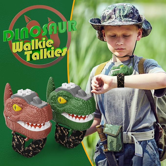 Dinosaur Walkie Talkies for Kids, Adjustable Volume, 500 Meters Range, Outdoor Adventure Toys for Boys & Girls 3-12 Years Old