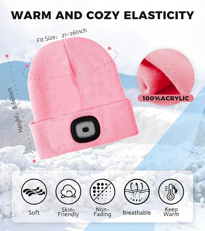 Unisex LED Beanie with Light, Rechargeable Headlamp Hat, Stocking Stuffers Christmas Gifts for Men, Warm Knitted Cap White Elephant Gifts for Dad Adults Teens Men Women Him