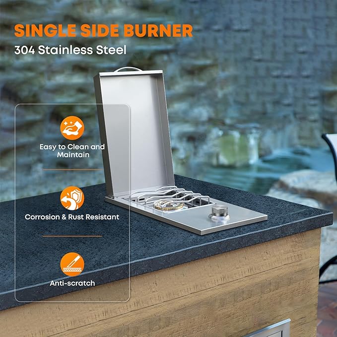 Stanbroil Built-in Stainless Steel Side Burner for Outdoor Kitchen - Liquid Propane Only