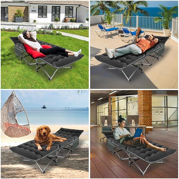 BIG RED Camping Cot, Folding Camping Cots for Adults Sleeping 1200D Double Layer Oxford Portable Folding Outdoor Cots for Camping W/Soft Pad Carry Bag for Home Office Nap Beach Travel