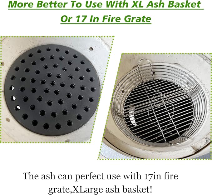 KAMaster Ash Can with Handle for XLarge Big Green Egg,Charcoal Ash Collector Must Haves Big Green Eggs Accessories Carbon Steel Ash Pot with Enamel Coating Steel Folding Handle Kamado Ash Basket