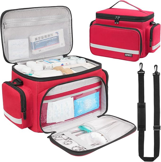Medical Bag,First Aid Bag Empty,Home Health Nurse Bag with Detachable Divider,Medical Supplies Storage Tote for Nursing Student,Therapist,Doctors,Red