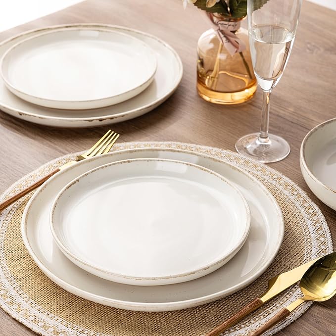 AmorArc 18 Pieces Ceramic Dinnerware Sets for 6, Handpainted Stoneware Plates and Bowls Set with Rustic Terracotta Underside, Scratch Resistant Dishes Set, Dishwasher & Microwave Safe