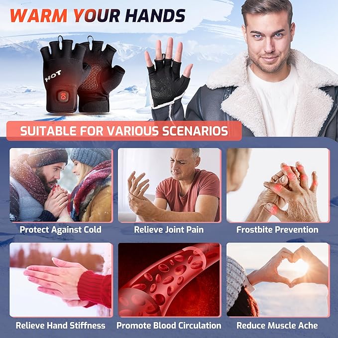 Heated Gloves for Men Women- Rechargeable Touchscreen Cold Winter Work Arthritis Pain Relief Hand Warmers Hot Compress Reusable, Heated Gloves for Cold Winter Arthritis Hands Skiing Hunting