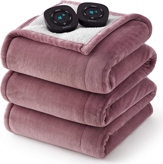 Bedsure Electric Blanket King Size - Dual Control Heated Blanket King Size, Fast Heating with 10 Time Settings & 10 Heat Settings, Warm Gift for Grandma (100x90 inches, Woodrose)